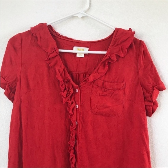 Anthropologie Jojo red ruffle button down blouse top - Picture 4 of 7